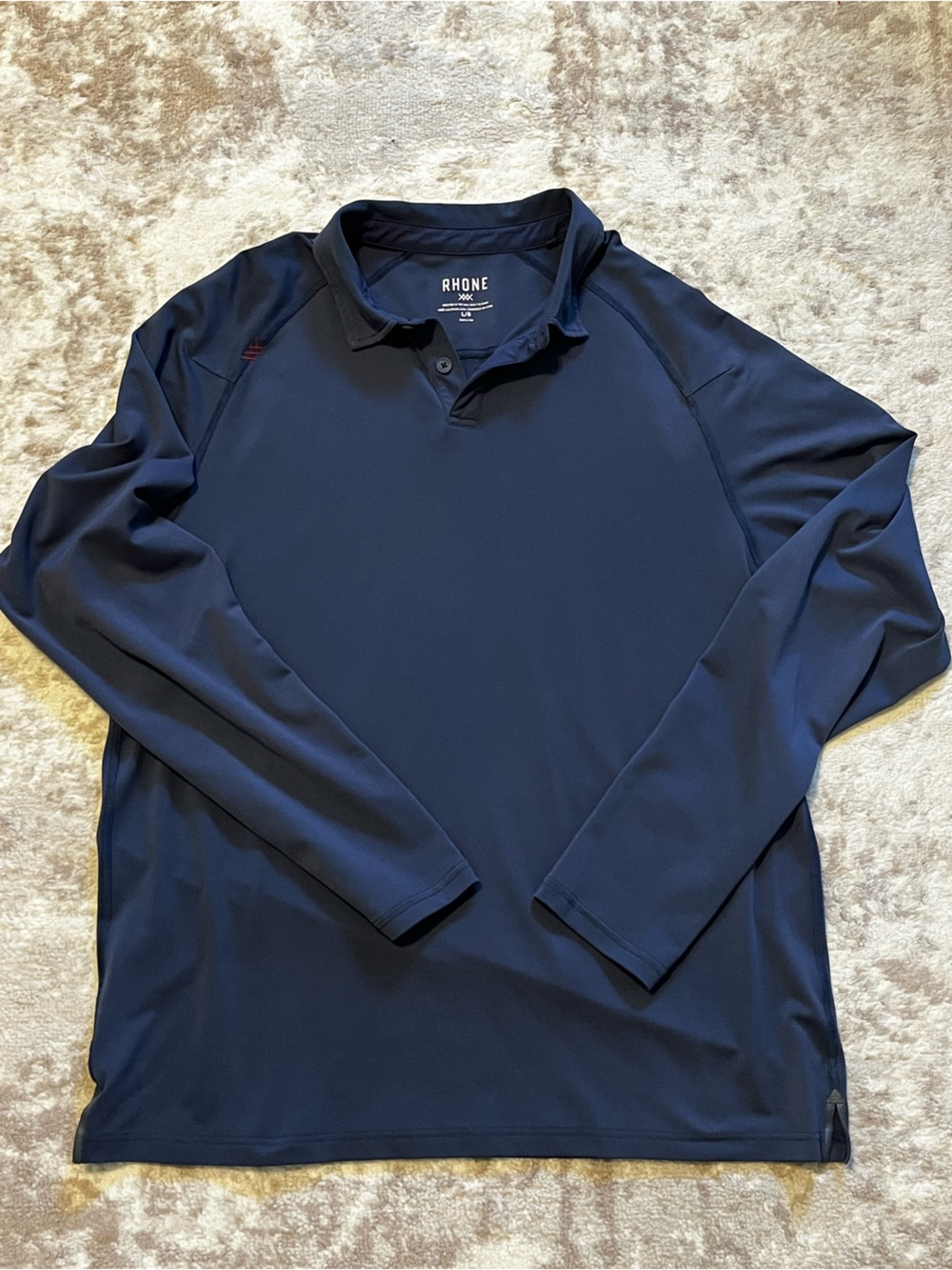Rhone Mens Large Long Sleeve Delta Pique Performance Polo Shirt Dark Navy Blue